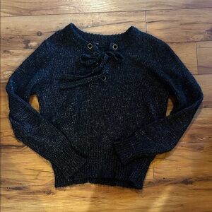 Forever 21 Black Metallic Lace-Up Sweater